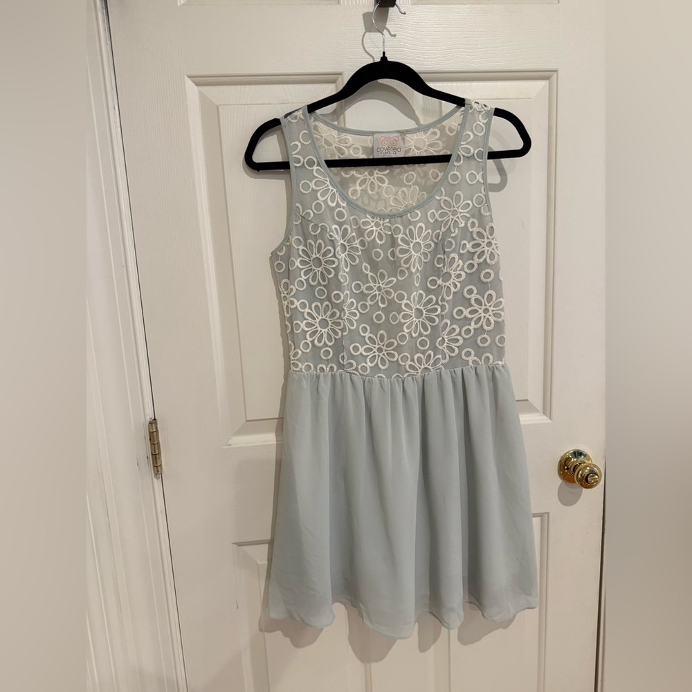 Coveted Clothing Blue/Gray and Blue Flower Embroidered Embellished Sundress- M